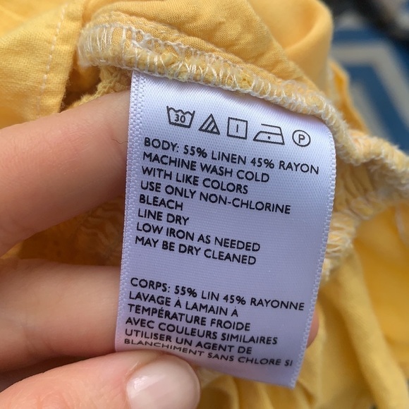 Urban Outfitters‎ Small Yellow Crop Top smocked linen blend straps ruffle size S - Picture 4 of 8